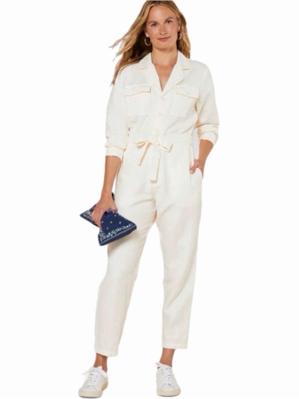 Outerknown Ivory Utility Jumpsuit with Tie Waist